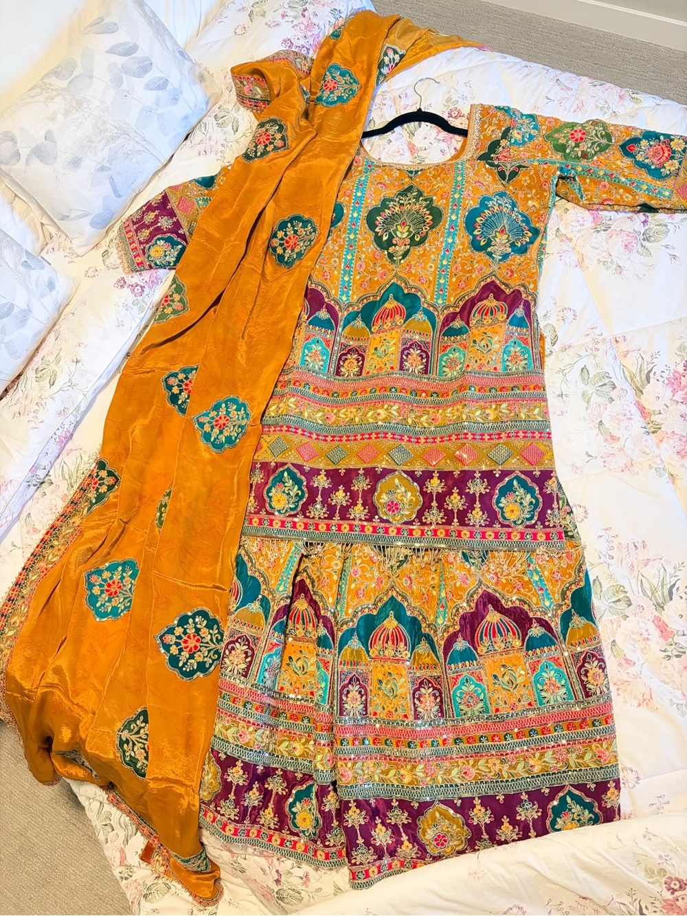 Embroidered Mustard & Teal Women’s Ethnic Dress